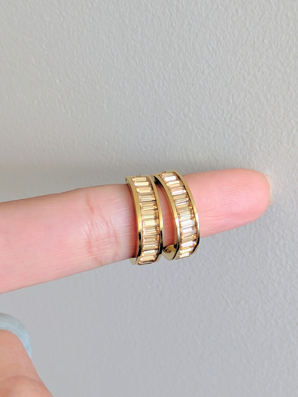 Gold Crystal Baguette Huggie Earrings - Elegant Women Jewelry